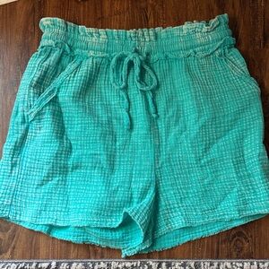 Zenana Outfitters High Waist Teal Shorts